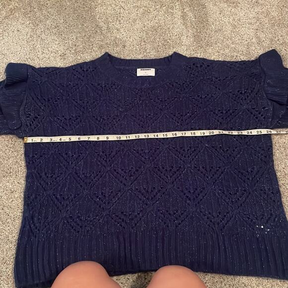 OLD NAVY blue open knit ruffle sweater size XL wool blend - Picture 6 of 7